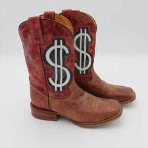 Tin Haul Boots Mens 9 Mo Money Western Brown Red Dollar Sign Cowboy Uncle Sam